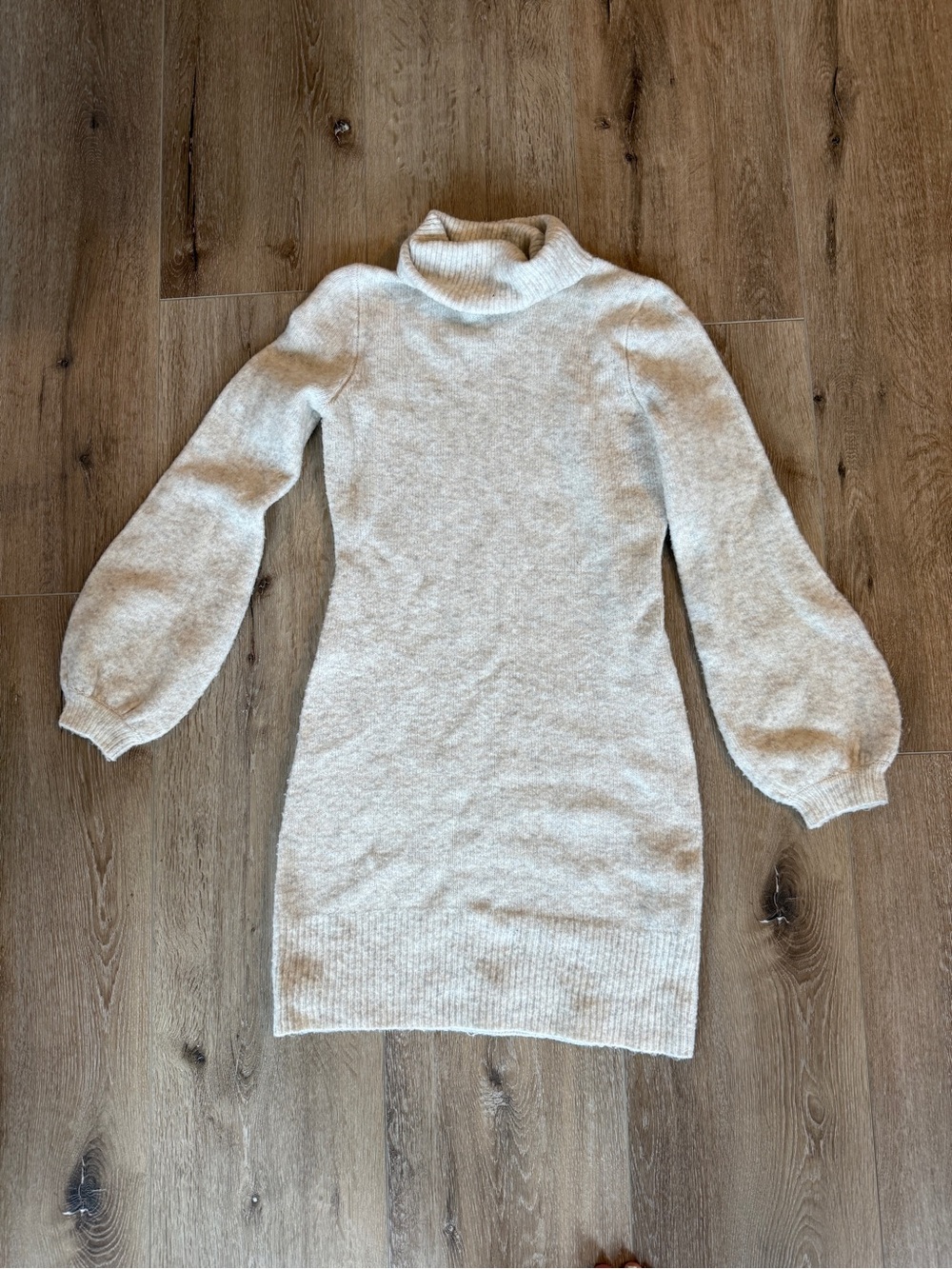 Yet Again Cream Knit Turtleneck Balloon Sleeve Sweater Dress - XS